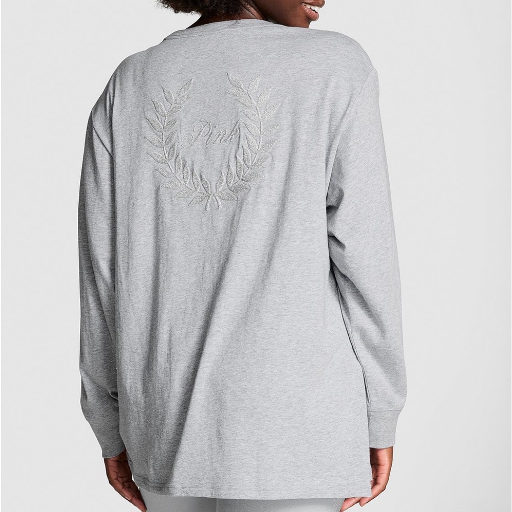NWT Victoria's Secret PINK Oversized Cotton Long-Sleeve Campus T-Shirt, XL